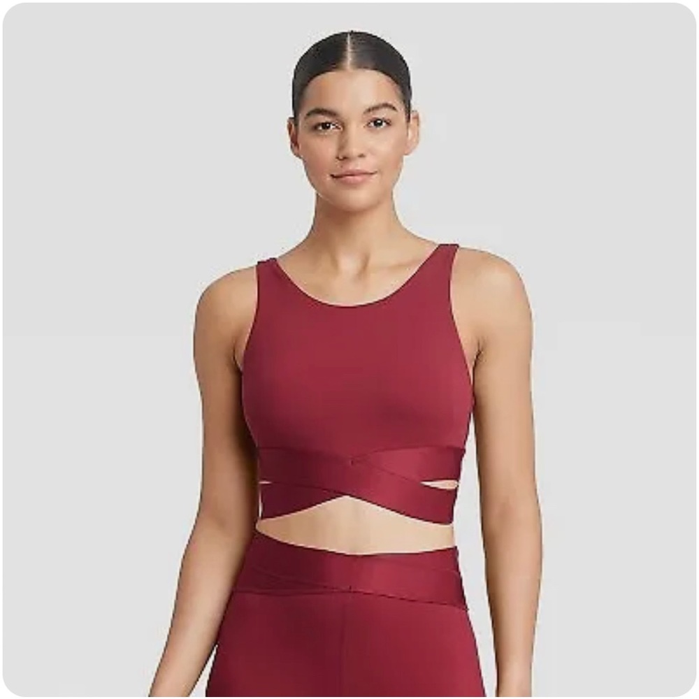 NWT! Women's Wrap Waistband Longline Bra JoyLab Wine XS